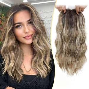 lot 8130 image: Ms Taj Hair Topper 16 Inch Synthetic Wavy Ash Blonde Balayage With Dark Roots