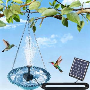 lot 9063 image: Solar Bird Bath Hanging with Fountain for Outdoors, Solar Powered Hanging Outdoor Water Fountain, Bird Bath with Solar Fountain for Garden, Patio, Yard, Deck