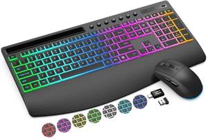 lot 9065 image: Trueque Wireless Keyboard and Mouse Combo, 4000mAh Battery, Wrist Rest