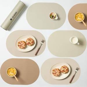 lot 10004 image: Oval Silicone Placemats �� Heat Resistant, Waterproof, Easy to Clean Non-Slip Modern Dining Table Mats �� Premium Leather Textured Japandi Kitchen Decor (6, Beige Combo, Without Coasters)