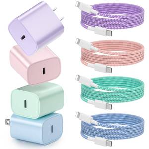 lot 10008 image: Phone Charger Fast Charging, 4 Pack 20W USB C Wall Charger Block with Cable