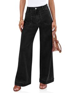 lot 10013 image: Cicy Bell Womens Wide Leg Jeans High Waisted Baggy Denim Pants Black size 18
