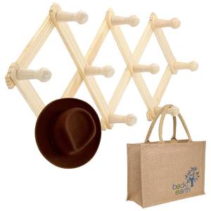 lot 10016 image: RamPro Accordion Style Wood Expandable Rack Hat, Cap, Belt, Umbrella Coffee Mug Wall Wooden Pegs