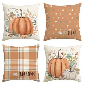 lot 10037 image: AVOIN colorlife Fall Pumpkin Polka Dot Pillow Covers 18x18 Inch Set of 4