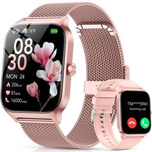 lot 10432 image: Smart Watch for Women, AnswerMake CallAI Voice,1.85 HD Smartwatch Compatible for iPhoneSamsungAndroid,120Sport Modes Fitness Tracker with Heart RateSleep Monitor, IP68Waterproof (2 Bands)