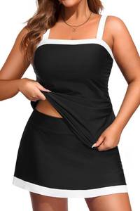lot 10441 image: Plus Size Tankini with Skirt Tummy Control Swimsuit with Pockets