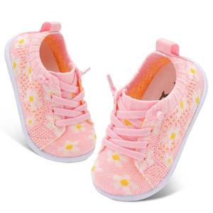 lot 10442 image: FEETCITY Lightweight Baby Sneakers Barefoot Baby Shoes Boys Girls Infant Slip On Shoes Breathable Infant Sock Shoe Pink Flowers  can��t find Size