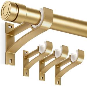 lot 10446 image: Curtain Rod Bracket, 4 Pack Curtain Rod Holders for Wall, Heavy Duty Single Rod Hooks Support Hangers for 1 Inch Drapery Rods, Gold