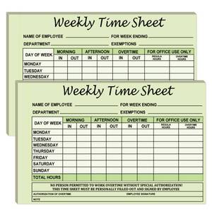 lot 10462 image: 2 Books of Carbonless Green Employee Weekly Time Sheets, 5.5 x 8.26 Inch