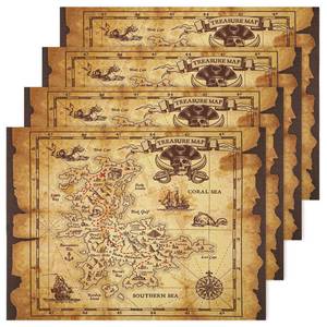 lot 10469 image: Tegeme 4 Pcs Pirate Treasure Map Posters Halloween Pirate Party Decor