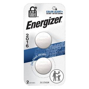 lot 10483 image: Energizer 2016 Batteries (2 Pack), 3V Lithium Coin Lithium Batteries with 3-in-1 Child Shield