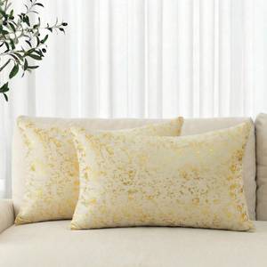 lot 10487 image: AVOIN colorlife Gold Foil Velvet Throw Pillow Covers 12 x 20 Inch, Beige Luxury Accent Cushion Case Glitter Decoration for Home Sofa Couch Set of 2