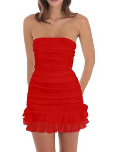 lot 10488 image: Mizoci Womens Sexy Strapless Homecoming Party Mini Dress,S,Red