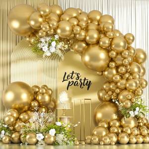 lot 10493 image: 114pcs Metallic Gold Balloons Arch Kit, 18 12 10 5 inch Gold Balloons