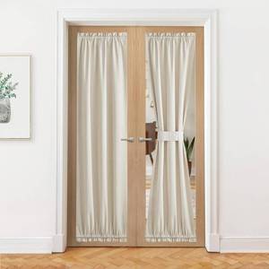 lot 10497 image: NICETOWN 100% Blackout Linen Door Curtains for Doorway, Privacy Front French Window Covering Privacy French Door Curtain, Tie Up Shades Coverings for Bedroom, 26 W x 80 L, Light Beige, 1 PC