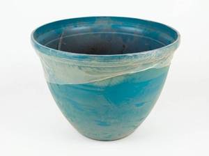 lot 11106 image: The HC Companies Teal Blue Swirl Plastic Planter Pot with Flared Rim 14in