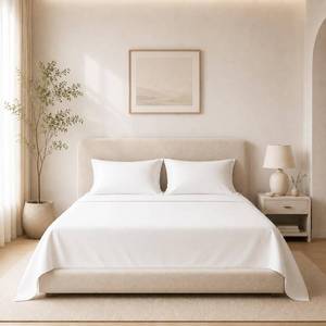 lot 13002 image: Carressa Linen Organic Cotton Percale Sheet Set King Size White