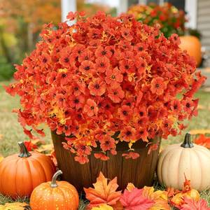 lot 13004 image: ATTGREAT Artificial Mums Outdoor UV Resistant Faux Flowers Orange 12 Bundles