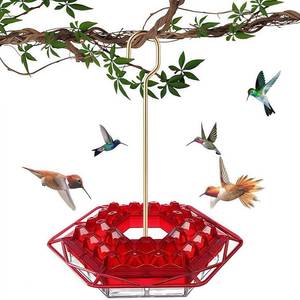 lot 13018 image: TREELYWOOD Hummingbird Feeder with Ant-Proof Moat, 30 Feeding Ports, Red
