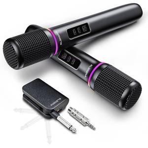 lot 13030 image: ELIRIRA Dual Handheld Wireless Rechargeable Microphone System with RGB Lights  Retail $105.99