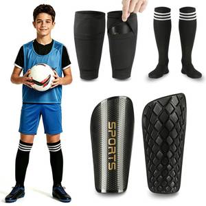 lot 13974 image: MEIXINZHI Youth Soccer Shin Guards with Sleeves & Socks Size L Black