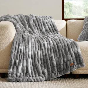 lot 13984 image: Cozy Bliss Double-Sided Faux Fur Throw Blanket 50x60 Tie-Dye Grey