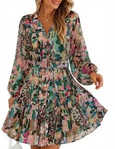 lot 14178 image: ZESICA Womens 2026 Fall Long Sleeve Floral Mini Dress Green XL