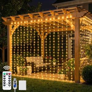 lot 14181 image: Brightown LED Curtain String Lights 300 LED 9.8 FT Plug-In Warm White