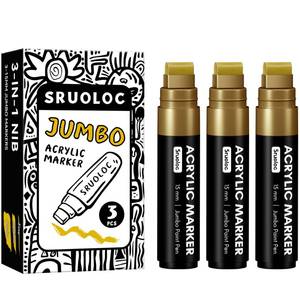 lot 14200 image: 3 Pack Jumbo Permanent Markers Gold 15mm Wide Tip Acrylic Paint Markers