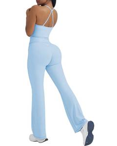 lot 14205 image: OMKAGI Womens 2 Piece Workout Set Padded Tank Top Flare Leggings XS