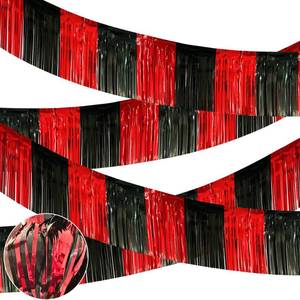 lot 14207 image: TFengfly Foil Fringe Garland Tinsel Streamers Black Red 4 Packs 39 Ft