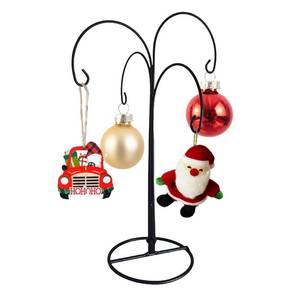 lot 14237 image: Fosinz Ornament Display Stand Black Metal 13 Inch 4 Hooks