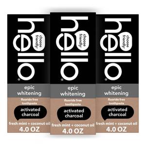 lot 14239 image: Hello Activated Charcoal Whitening Toothpaste Fluoride Free 3 Pack 4 oz Epic