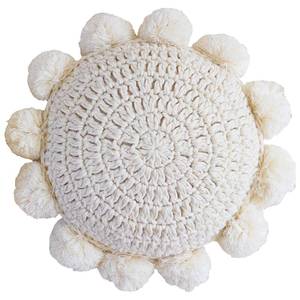 lot 14275 image: Generic Beige Round Throw Pillow 14 Inch Knitted Crochet Cushion With Pom Poms