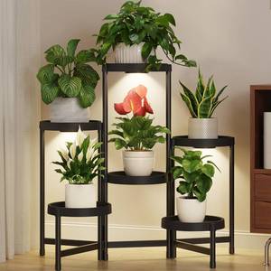 lot 17749 image: LASZOLA Plant Stand With Grow Lights 6-Tier Indoor Outdoor Black