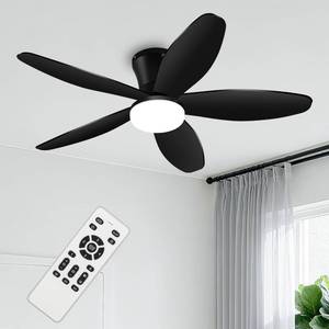 lot 17750 image: Yoedivu 42 Inch Black Low Profile Flush Mount Ceiling Fan with Light and Remote