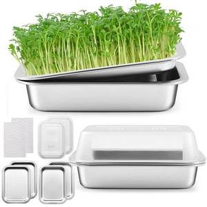 lot 17764 image: Ferrochef Seed Sprouting Kit 2 Pack 10.4 Inch Stainless Steel Germination Tray
