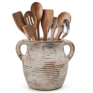 lot 17777 image: CWFutwell Ceramic Utensil Holder Crock, 5.5-Inch Opening, Taupe