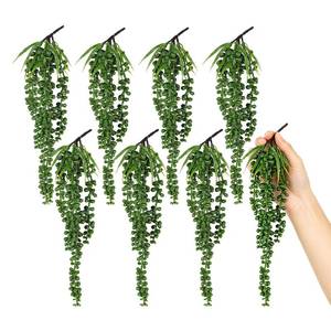 lot 17802 image: RECUTMS Artificial Hanging String of Pearls Succulents 8 Pcs 13.7 In