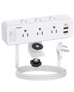 lot 17805 image: PAEWOK Desk Clamp Power Strip 6 Outlet 3 USB 6ft Flat Extension Cord