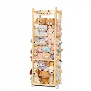 lot 17823 image: BENCHRY Wood Stuffed Animal Zoo Storage with Wheels 54.3 Inch