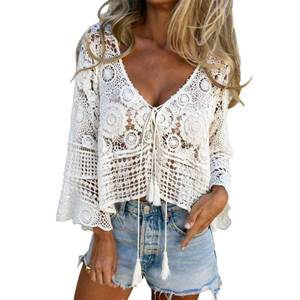 lot 18724 image: Djeanxa Womens 34 Sleeve Crochet Top Floral Swim Cover Up