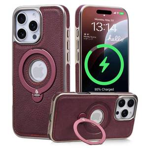 lot 18734 image: Bullinan Leather Case for iPhone 16 Pro with 360 Rotating Stand, Burgundy