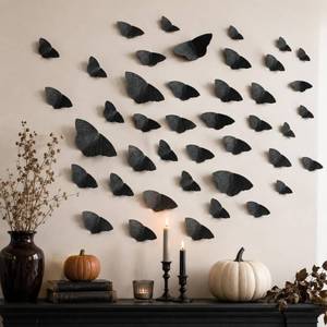 lot 18751 image: Eaasty Halloween 3D Moth Wall Decor Stickers 120 Pcs Black 3 Sizes