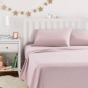 lot 18756 image: Amazon Basics Kids Microfiber 4-Piece Full Sheet Set Light Pink