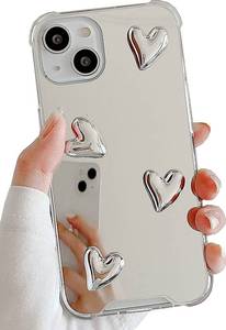 lot 18807 image: DIMEIYA Mirror Phone Case for iPhone 13 Pro Max, Silver Heart Silicone