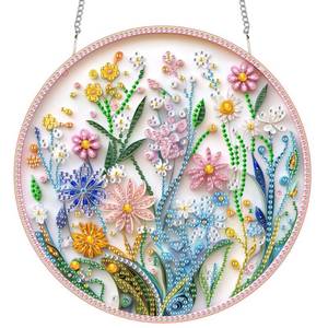 lot 18810 image: SKRYUIE Flower Diamond Painting Kit Pendant Suncatcher 7.87 x 7.87 Inch