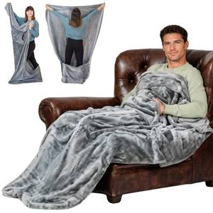 lot 18855 image: EzrAllora Foot Pocket Blanket Lightweight Fleece Grey Giant 75 x 55 in