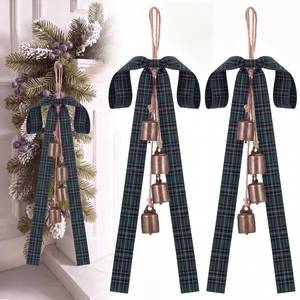 lot 18865 image: Thiccywoov Christmas Bells Blue Green Tartan Plaid Bow Set 4 Pcs 18.5 Inch