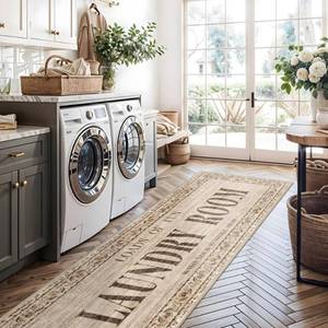 lot 18867 image: RUUGME Runner Rug 2x6 Machine Washable Non Slip Laundry Room Natural Wood Brown